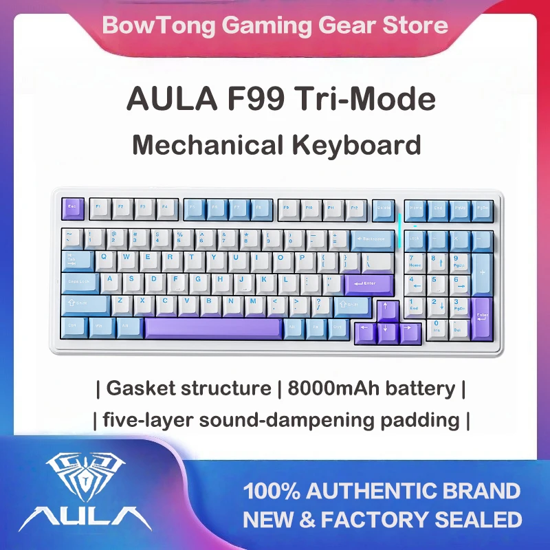 Teclado Mecânico AULA F99 Tri-Mode com Gasket, Hot Swap Completo, Amortecimento de Som de 5 Camadas, RGB, PBT, Teclado Gamer Personalizado