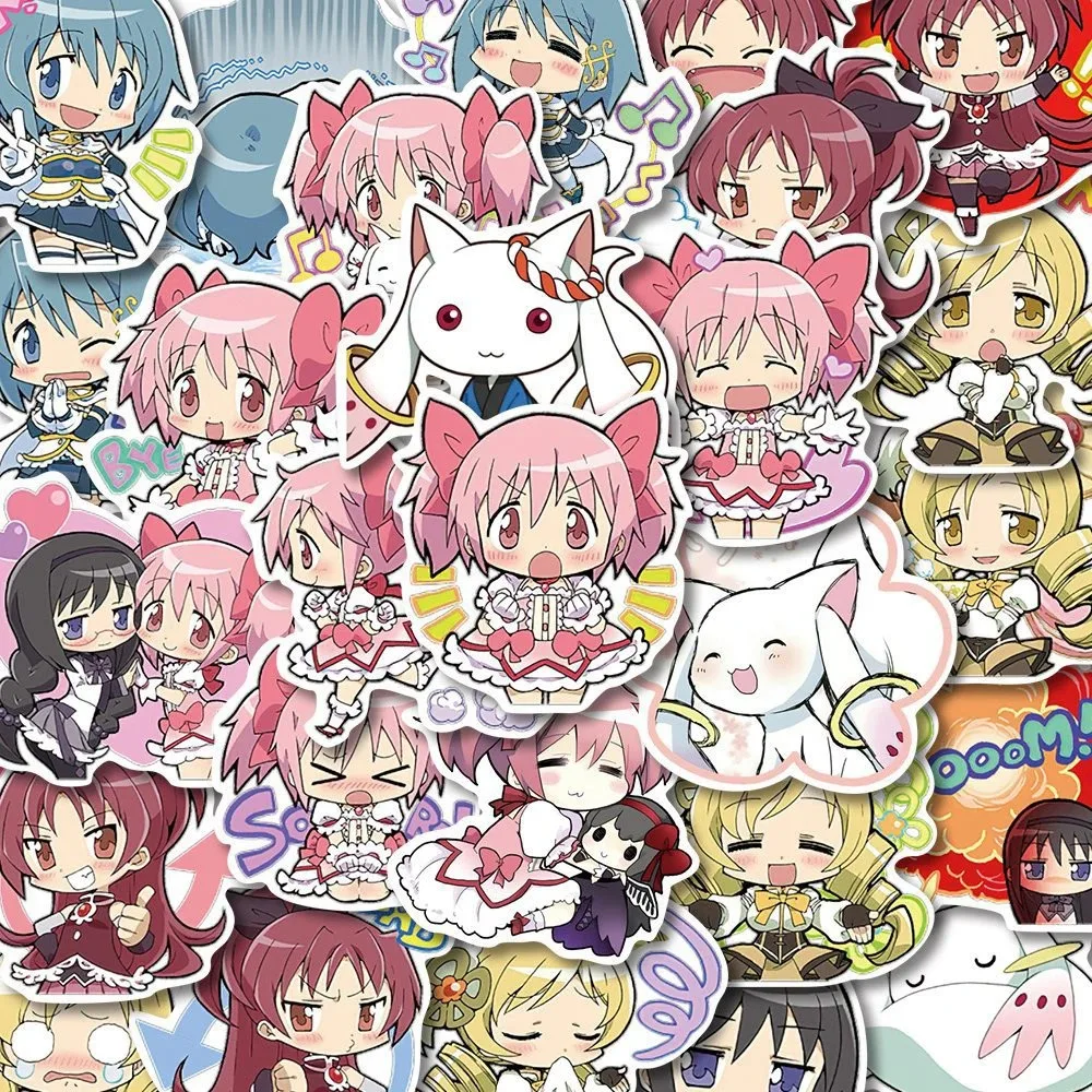 10/30/48 pçs menina mágica madoka anime adesivos kawaii meninas dos desenhos animados adesivo à prova dwaterproof água notebook portátil bagagem tomoe mami decalques