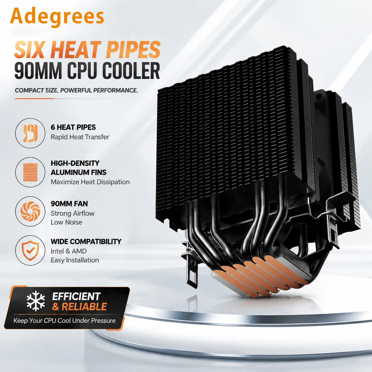 Cooler de Ar para CPU X99 com 6 Tubos de Calor, Ventilador de Resfriamento para Processador de PC, Compatível com Intel LGA 1700 1200 1150 1151 1155 2011 X79 1366 AMD AM3 AM4 AM5