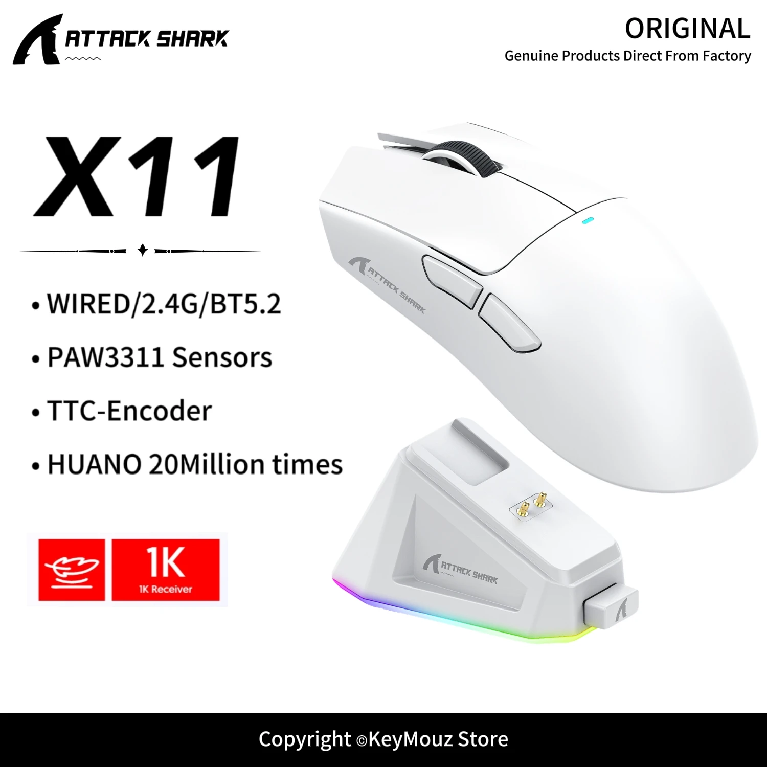 Mouse Gamer Bluetooth ATTACK SHARK X11 com Sensor PAW3311, 22000 DPI, Leve, Bateria de 65H, Drivers Macro Mouse Gamer Bluetooth ATTACK SHARK X11 com Sensor PAW3311, 22000 DPI, Leve, Bateria de 65H, Drivers Macro