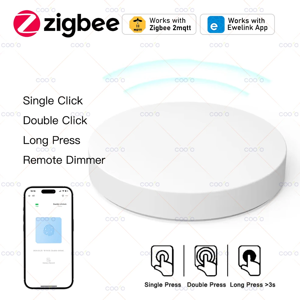 Interruptor sem fio com botão inteligente ZigBee inclui bateria Ewelink App Controle Remoto Interruptor de cenário de automação funciona com Z2M