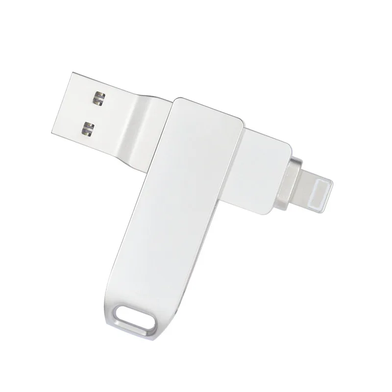 USB 3.0 Flash Drive para iPhone e iPad, Cartão de memória OTG, Disco U prata, Lightning PC Pen Drive, 2 em 1 Pendrive, 128GB, 64GB, 32GB