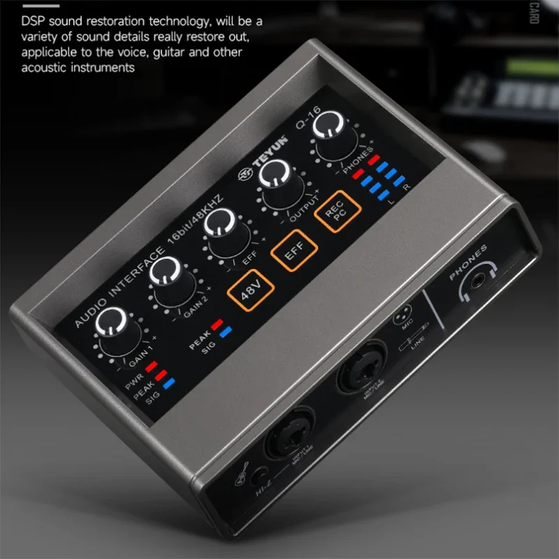 Teyunq16 interface de áudio para gravação de computador, unidade gratuita, placa de som externa usb para pc pro, equipamento de áudio, vídeo profissional