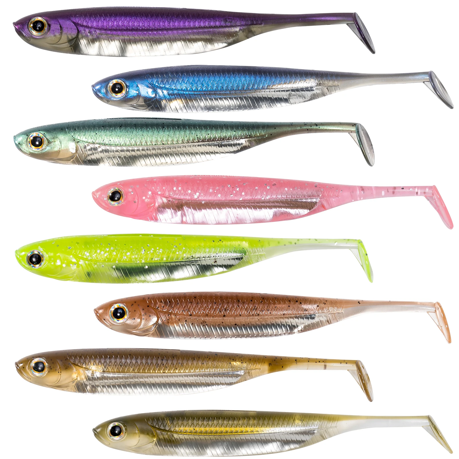 Peixe 5/6 pçs iscas de pesca de plástico macio isca de silicone paddle cauda shad worm swimbaits água doce baixo truta 70mm 80mm 100mm Peixe 5/6 pçs iscas de pesca de plástico macio isca de silicone paddle cauda shad worm swimbaits água doce baixo truta 70mm 80mm 100mm