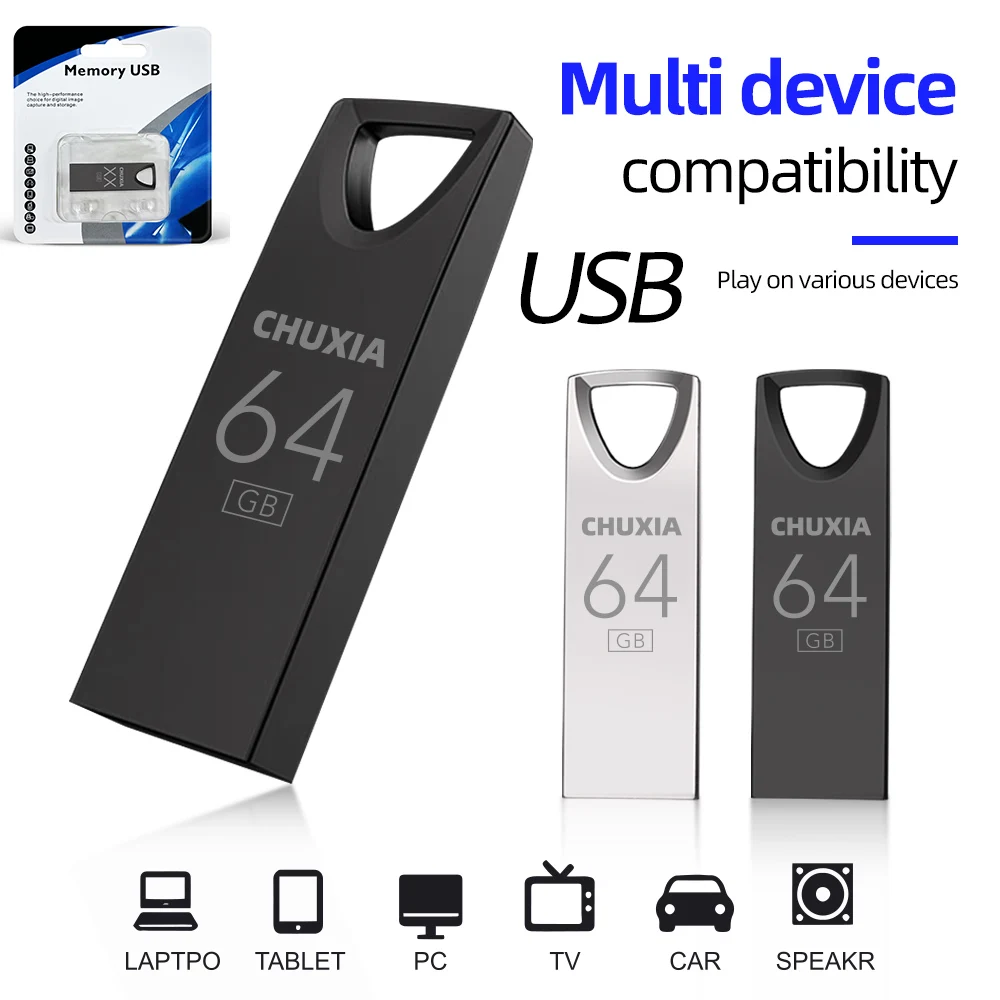 CHUXIA-Metal USB Flash Drive, Pen Drive, Armazenamento de Vara, Disco Flash, USB 2.0, Memory Stick, Requintado, 64GB, 32GB, 16GB, 8GB, 4GB, 128GB