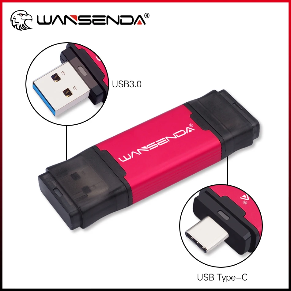 Wansenda usb flash drive 2 em 1 tipo c & usb 3.0 pen drive 512gb 256gb 128gb 64gb 32gb de alta velocidade TYPE-C memória vara thumbdrive