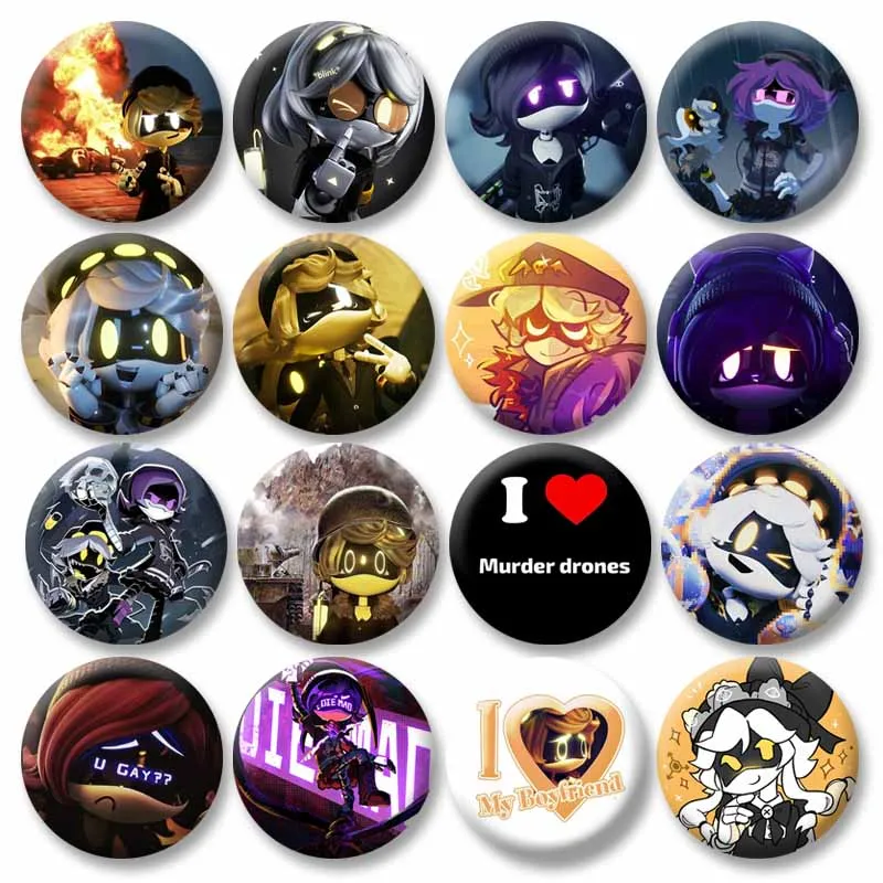 Pins de Lapela de Anime Murder Drones, Broche Redondo de Folha de Flandres, Figura de Desenho Animado N J Cyn, Crachá de Cosplay, Acessórios para Mochilas, Roupas e Chapéus, Presentes