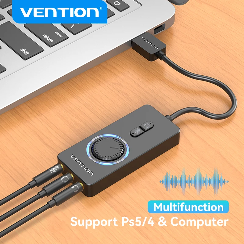 Vention usb placa de som externa usb para 3.5mm adaptador de áudio usb para fone de ouvido microfone para macbook computador portátil ps4 placa de som