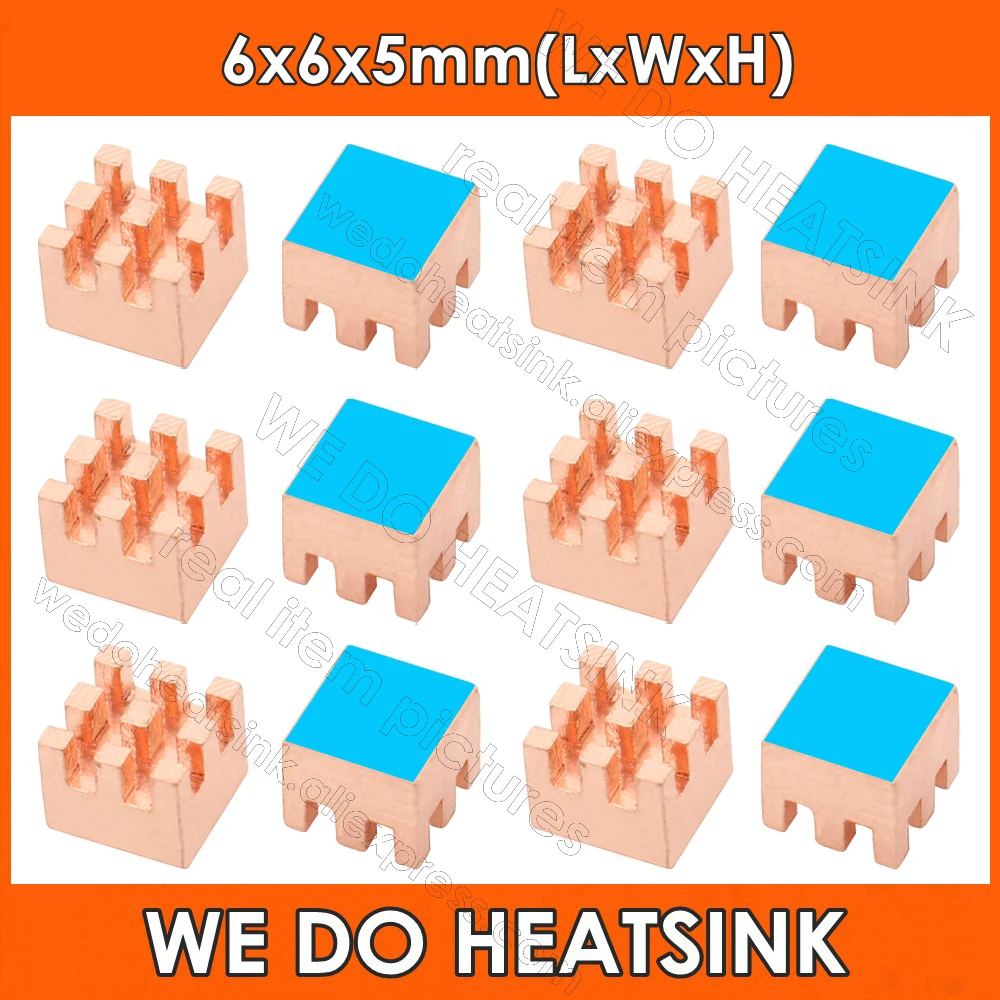 Mais pequeno pequeno dissipador de calor de cobre quadrado 6x6x5mm com almofada térmica para vga gpu radiador em miniatura ddr ram memória ic