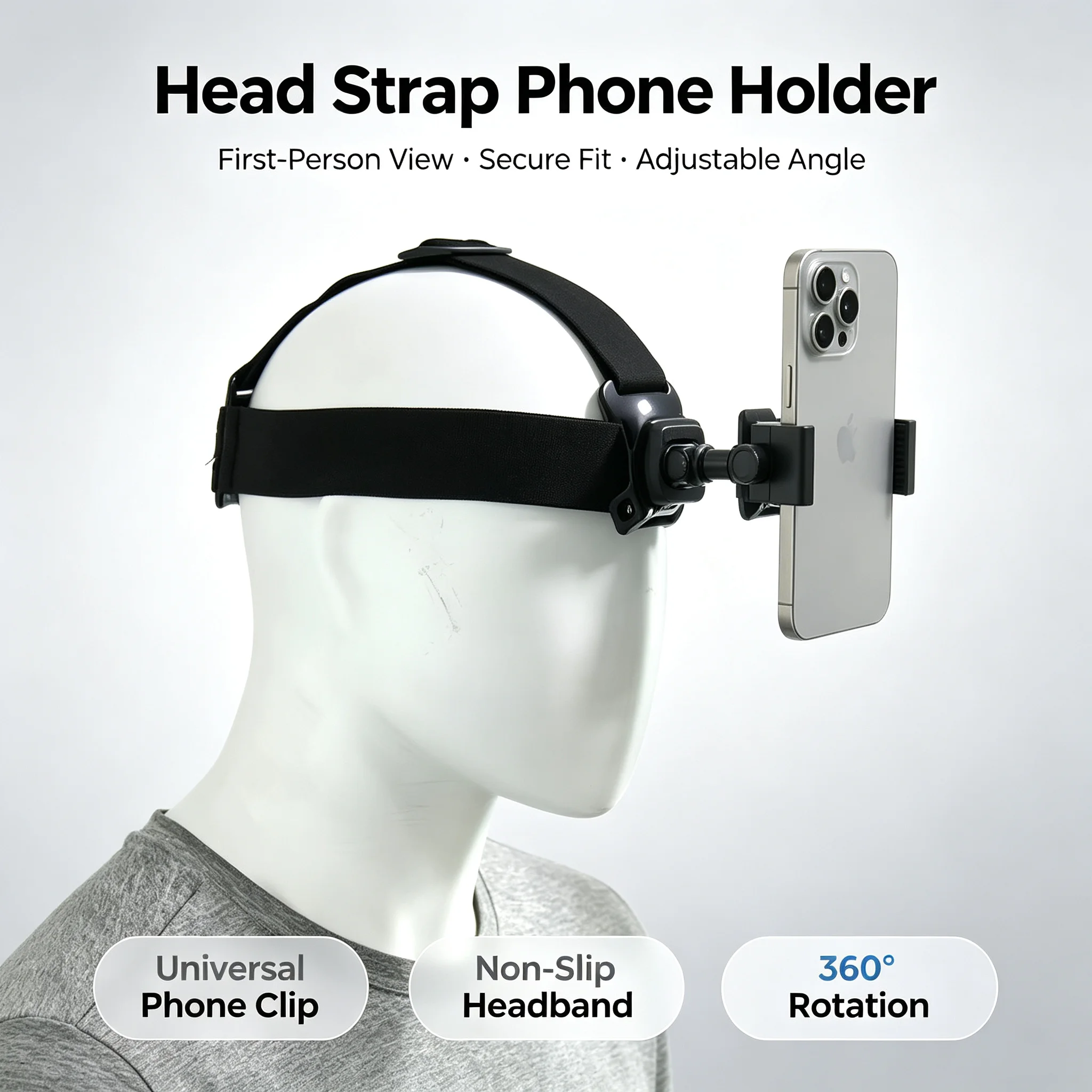 Suporte de Cabeça para Filmagem com Celular, Suporte para Filmagem em Ponto de Vista em Primeira Pessoa, Acessório para Transmissão ao Vivo e Gravação de Vlogs ao Ar Livre