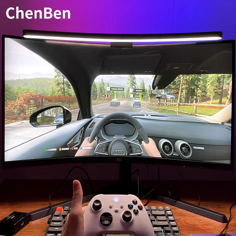 Barra de Luz LED RGB Curvada para Monitor, Lâmpadas para Tela de Computador, Lâmpada de Mesa USB com Dimmer Táctil para Leitura, Escritório e Jogos