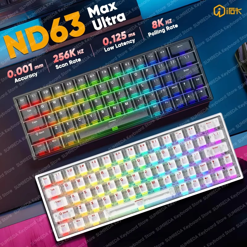 Irok nd63 max nd63 ultra nd68 pro teclado mecânico magnético para jogos 60% layout rt0.001mm 8k 0.125ms atraso teclado gamer com fio