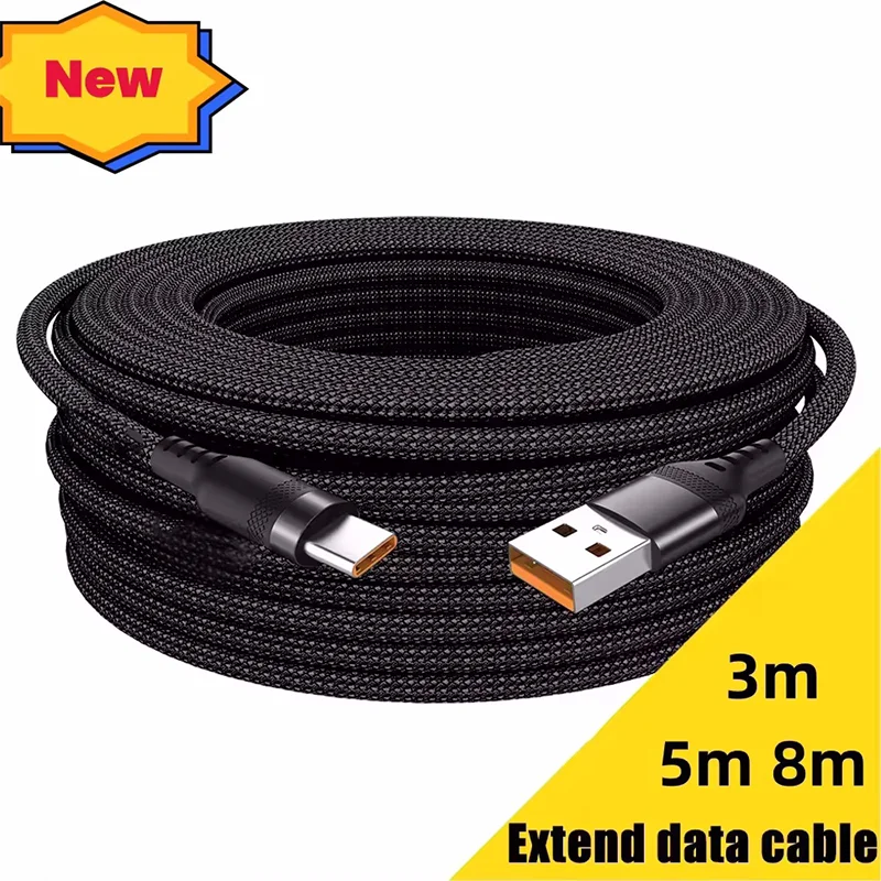Cabo universal usb tipo c 5a cabo de carga super rápida 1m 2m3m 5m 8m estender cabo de dados para iphone 15 samsung huawei xiaomi ps4/5