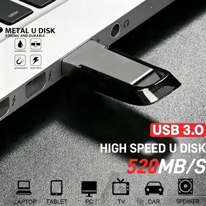 Pen Drives USB 3.2 de Metal Lenovo 2TB, Super Alta Velocidade, Pendrive 1TB 512GB, Pen Drives Portáteis para Carro, Telefone e Computador