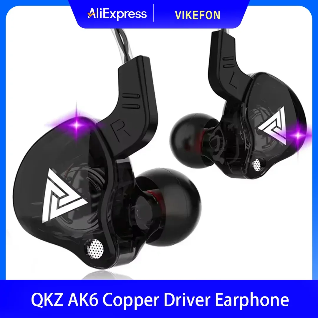 Fone de Ouvido Intra-auricular VIKEFON QKZ AK6 com 6 Drivers Dinâmicos, Microfone, Estéreo, Esportivo, HIFI, Subwoofer, Headset Monitor, Fones de Ouvido