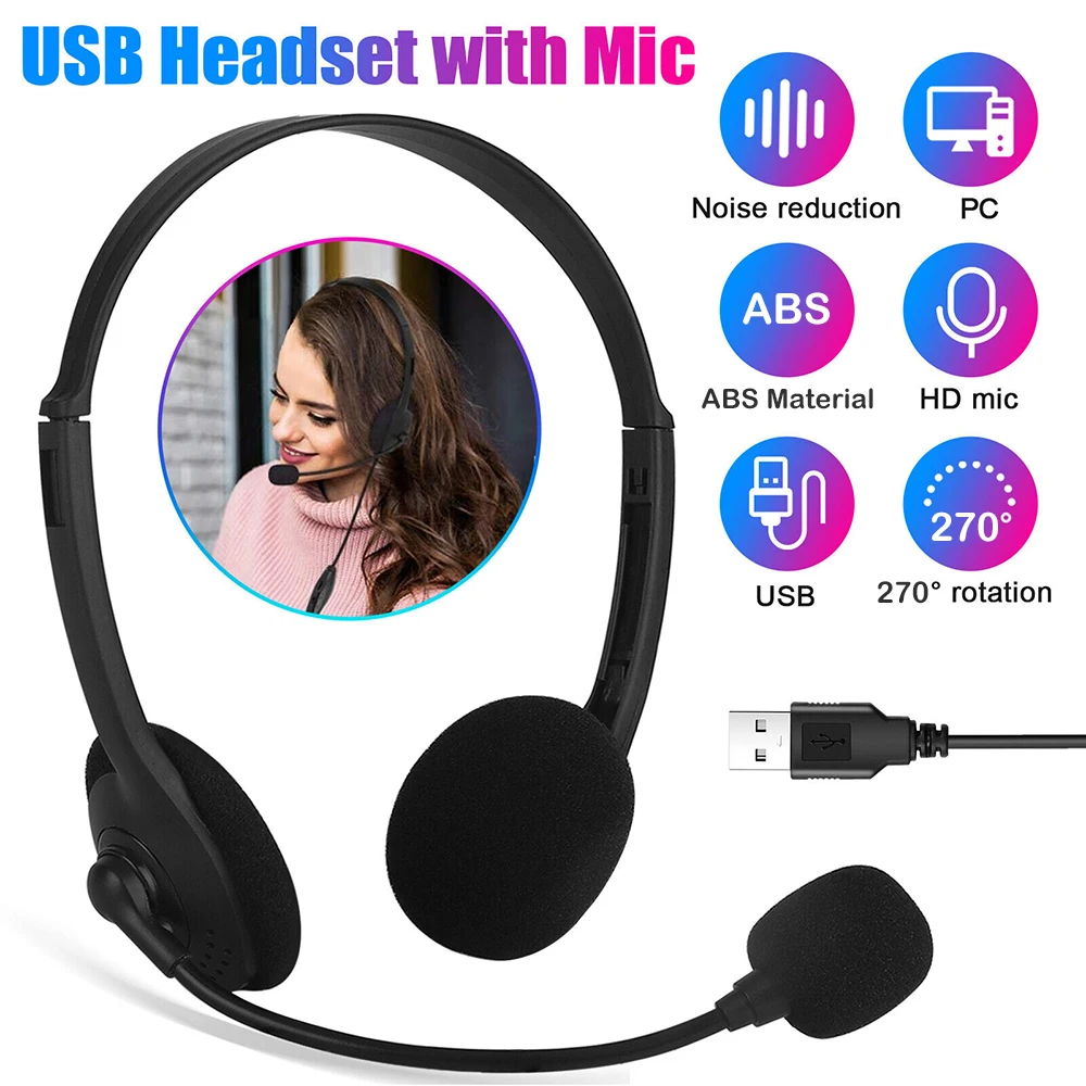 Microfone universal usb para jogos com cancelamento de ruído, fone de ouvido com fio ajustável, fone de ouvido para jogos, compatível com computadores etc.