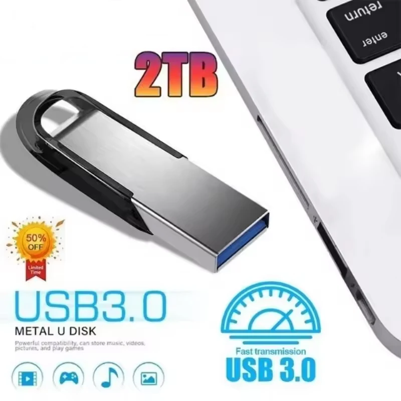 Pen Drives USB 3.2 de Metal de 2TB, Super Alta Velocidade, Pendrive de 1TB e 512GB, Pen Drives Portáteis para Carro, Telefone e Computador, Novidade 2026