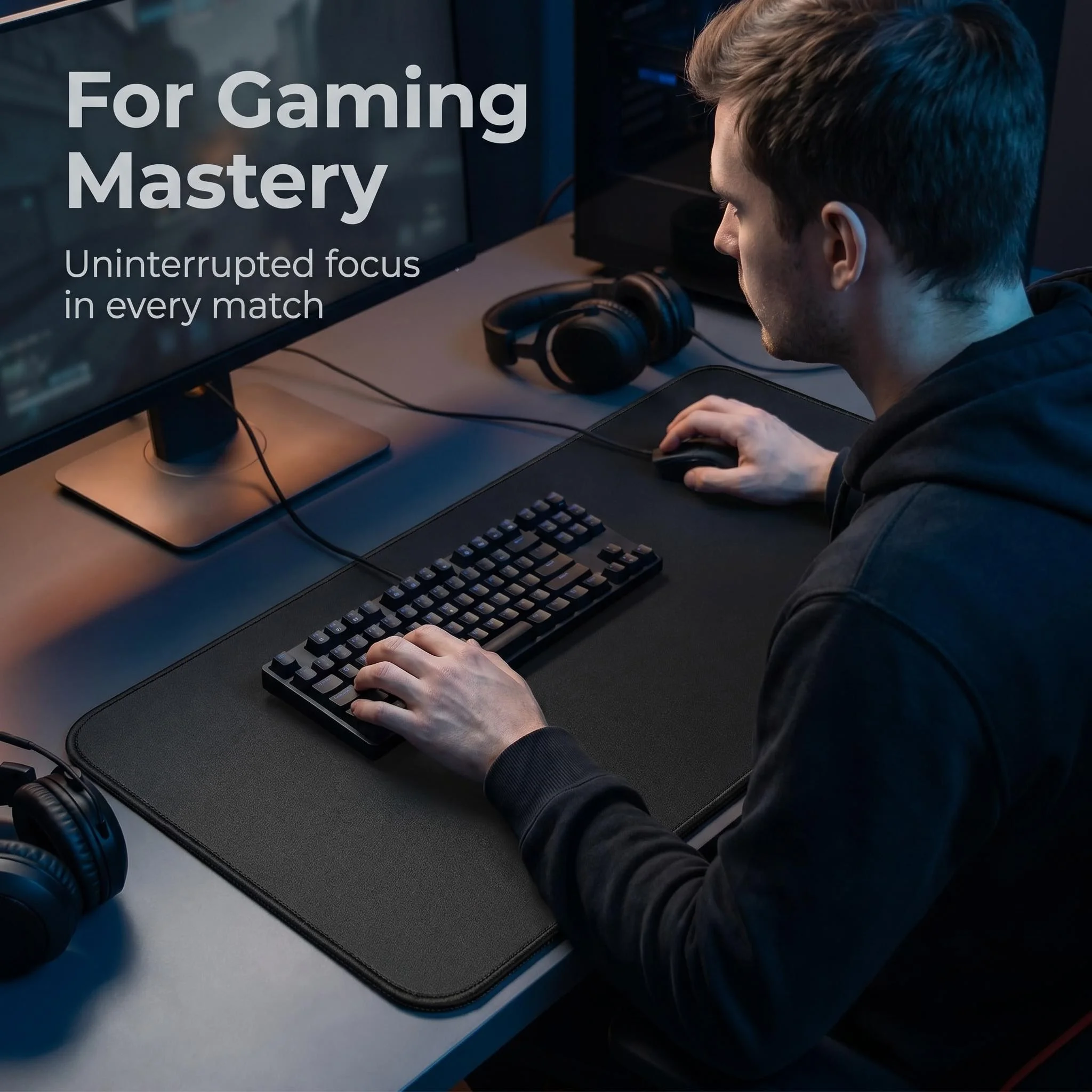 Mouse Pad Grande para Jogos 90x40cm, Tapete de Mesa Estendido com Borda Costurada e Base de Borracha Antiderrapante para PC, Laptop, Escritório e Uso Doméstico