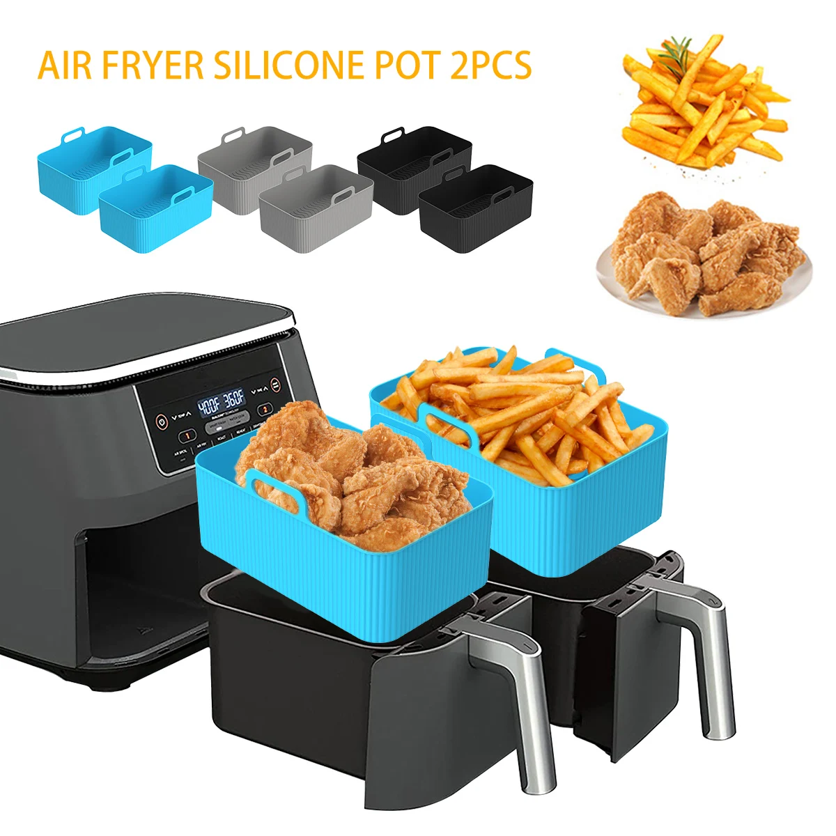 2 pçs fritadeira de ar pote de silicone forro de fritadeira de ar resistente ao calor cesta de silicone retângulo assadeira para forno microondas 2 pçs fritadeira de ar pote de silicone forro de fritadeira de ar resistente ao calor cesta de silicone retângulo assadeira para forno microondas