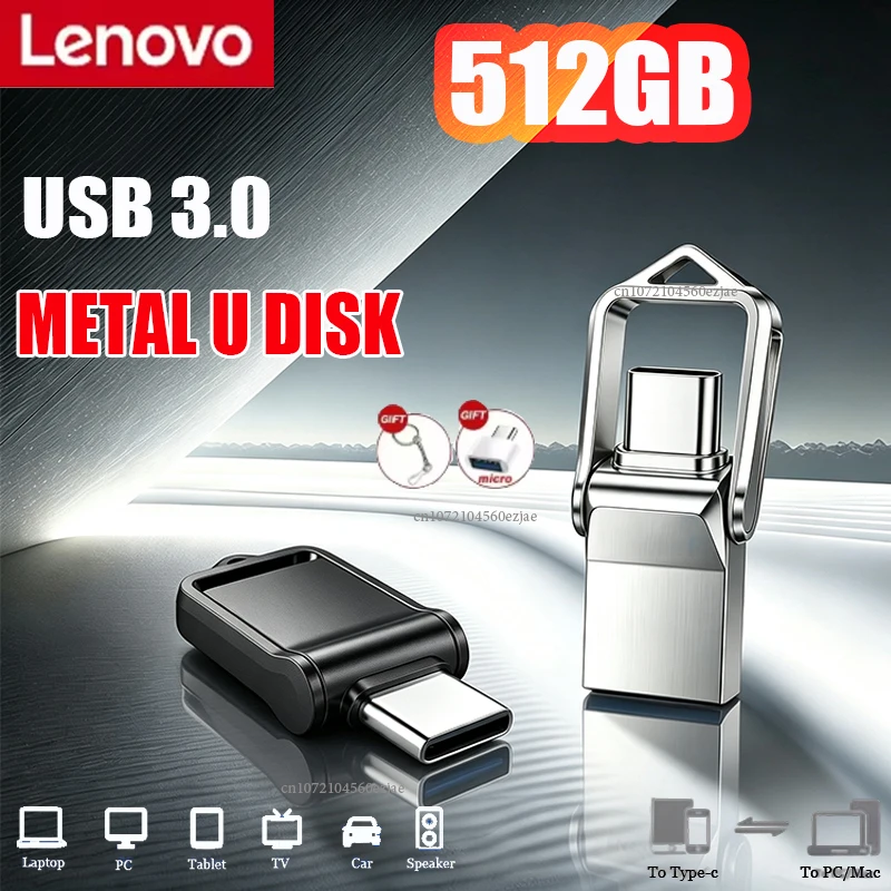 Pen Drive Lenovo 512GB OTG USB 3.0 Tipo C para iPhone iPad 128GB 256GB, Memória para Laptop Samsung Android Pen Drive Lenovo 512GB OTG USB 3.0 Tipo C para iPhone iPad 128GB 256GB, Memória para Laptop Samsung Android