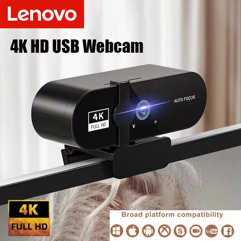 Câmera 4k lenovo para computador, câmera hd com microfone embutido, câmera de rede, câmera de vídeo para reuniões online, transmissão ao vivo