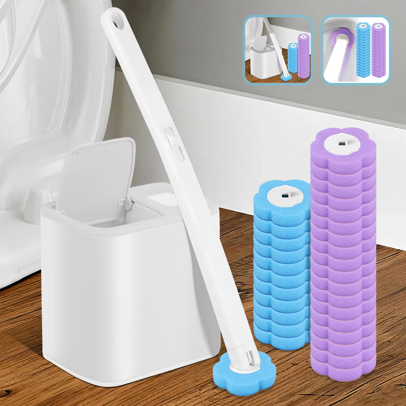 Escova de Vaso Sanitário 18/36 Pçs com Kits de Cabeça Substituta Descartável, Escova de Limpeza de Cabo Longo para Casa, Acessórios de WC, Ideal para Manter a Higiene do Banheiro e Facilitar a Limpeza.