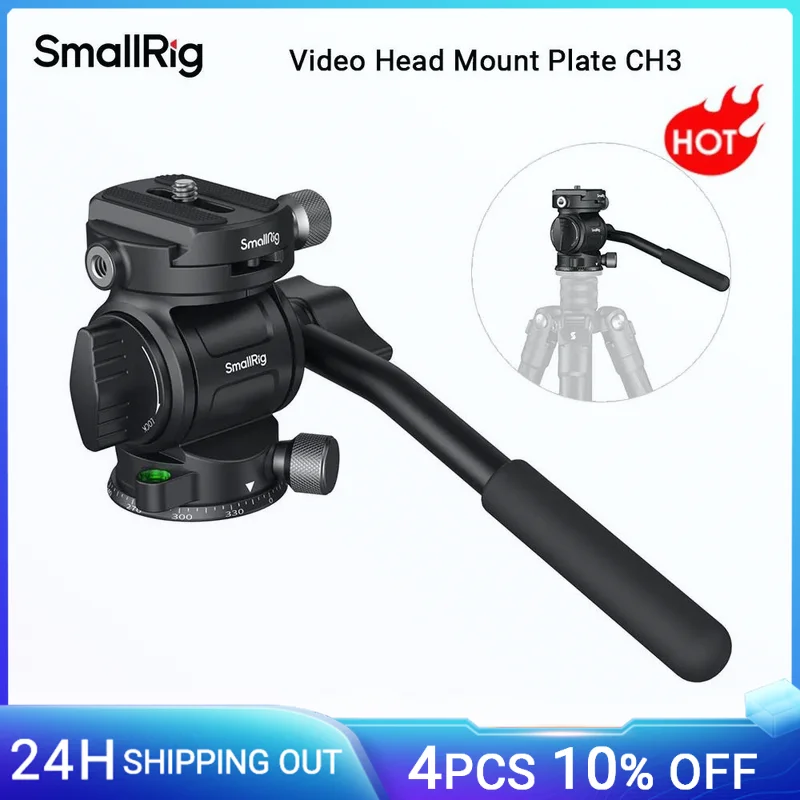 Cabeça de vídeo SmallRig CH3, cabeça fluida de tripé Pan Tilt Head com placa de liberação rápida para Arca Swiss para câmeras, DSLR, carga máxima de 3 kg Cabeça de vídeo SmallRig CH3, cabeça fluida de tripé Pan Tilt Head com placa de liberação rápida para Arca Swiss para câmeras, DSLR, carga máxima de 3 kg