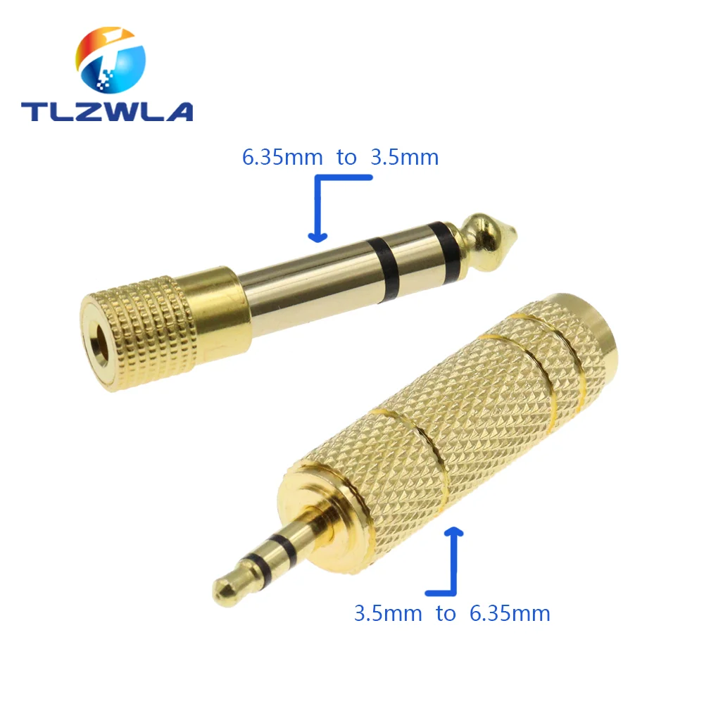1 peça ouro 6.3mm 1/4 "plugue macho para 3.5mm 1/8" fêmea jack estéreo fone de ouvido adaptador de áudio conectores domésticos adaptador microfone