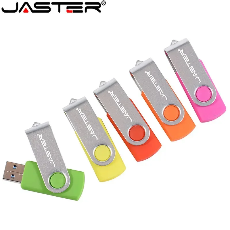 Pen Drive JASTER USB 2.0 com Design Giratório, Capacidades de 128GB, 64GB, 32GB, 16GB, 8GB, 4GB, 128MB, Alta Qualidade, Presentes Portáteis