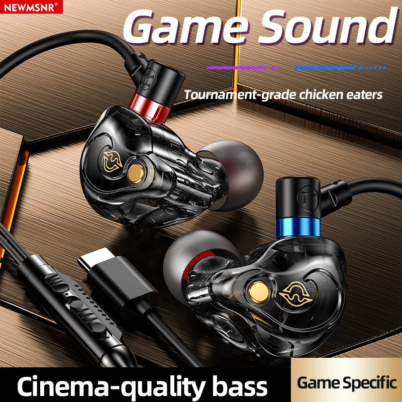 Novo 8d surround som jogos fones de ouvido tipo c & 3.5mm com fio em fones de ouvido esportes gamer fone para samsung com microfone hd
