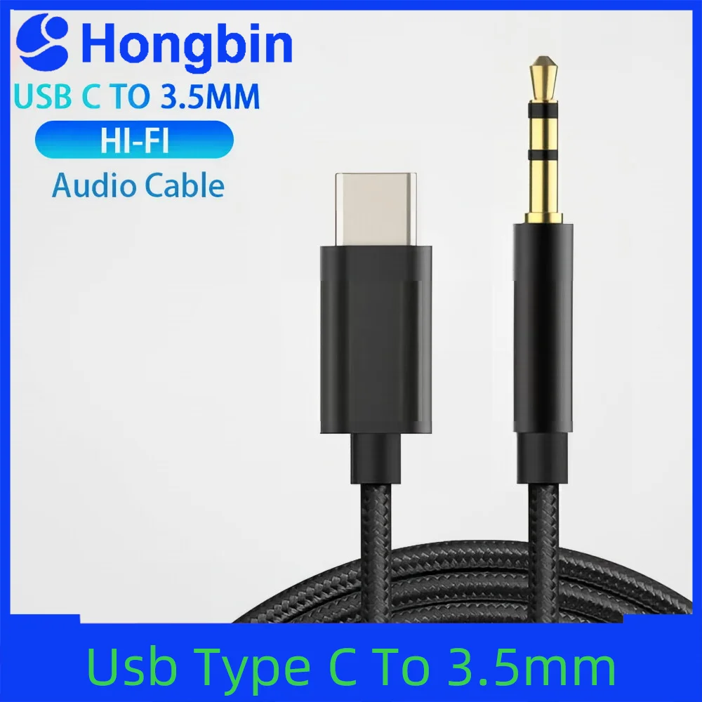 Cabo de Áudio Auxiliar USB Tipo C para 3.5mm, Adaptador de Fone de Ouvido e Alto-falante para Carro, Compatível com Samsung S20 Plus, Note 20, S21 Ultra, Tab S7