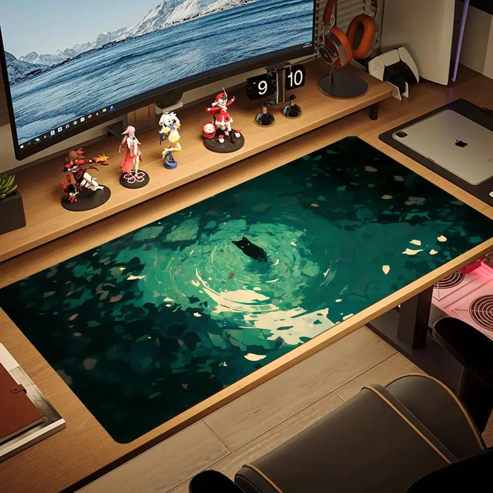 Anime gato preto mouse pad grande mousepad xxl gaming bloqueio de borracha mesa tablet monitor tapete computador gamers trabalho telefone escritório