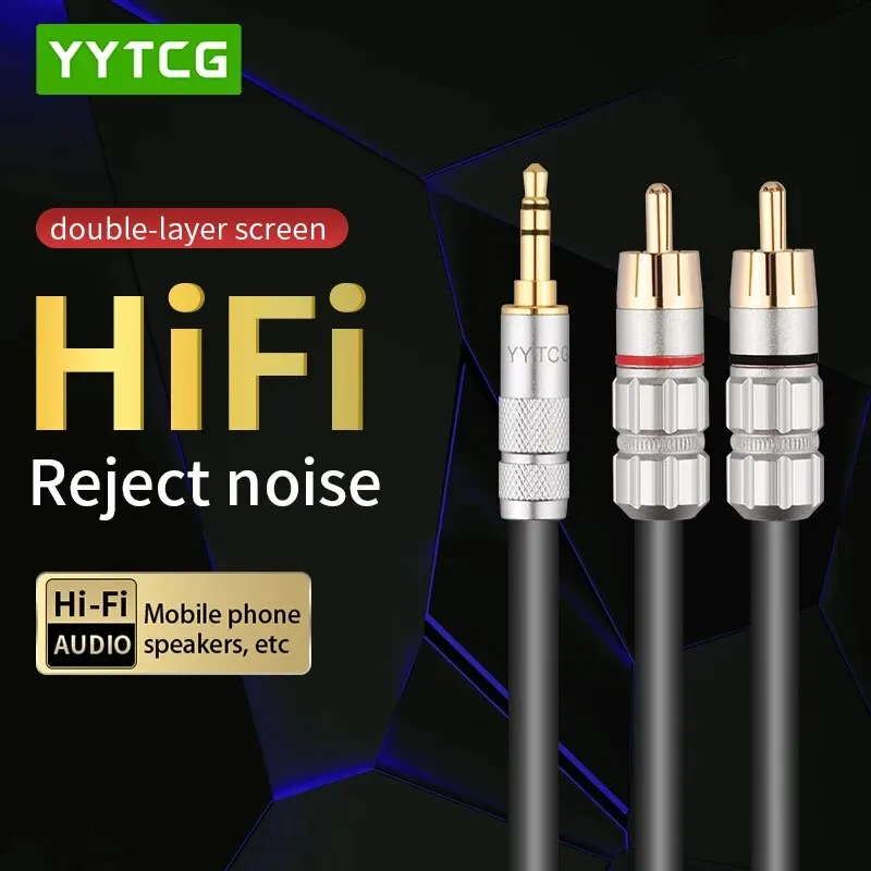 Adaptador de cabo aux YYTCG-CM, cabo de áudio de TV, amplificador de PC, home theater, cabo de alto-falante de DVD, 3,5 mm a 2RCA, 3,5 mm