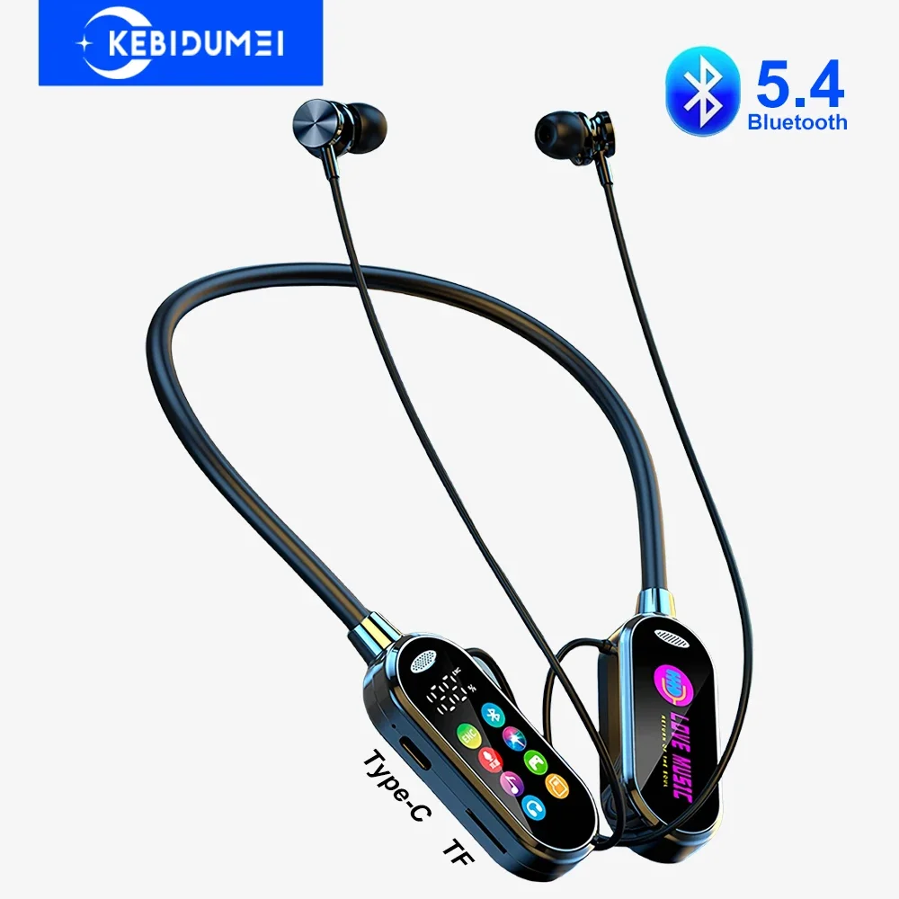 Tela colorida bluetooth 5.4 fones de ouvido neckband fones sem fio redução ruído para monitor ao vivo Color Screen Bluetooth 5.4 Earphones Neckband Headphones Wireless Headsets Noise Reduction Earbuds
