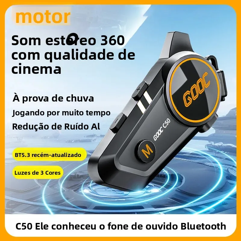 Fone de Ouvido Bluetooth para Capacete de Motocicleta C50 V5.3 com Luzes Tricoloridas, À Prova d'Água IPX6, Suporta Conexão de 2 Telefones ao Mesmo Tempo Fone de Ouvido Bluetooth para Capacete de Motocicleta C50 V5.3 com Luzes Tricoloridas, À Prova d'Água IPX6, Suporta Conexão de 2 Telefones ao Mesmo Tempo