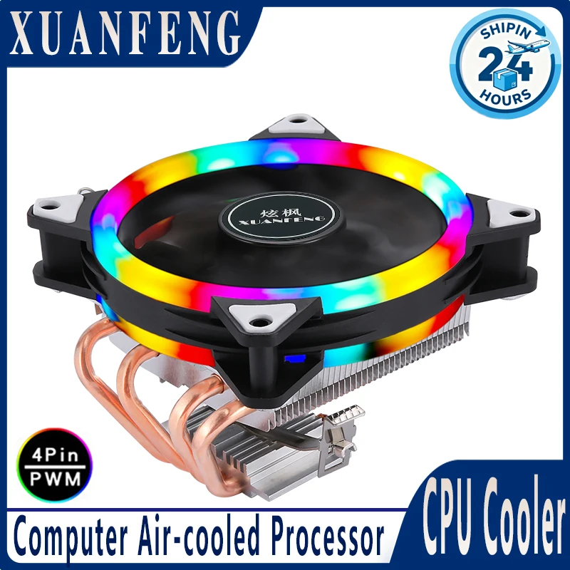 Cooler de Processador XUANFENG x79 x99 com Ventoinha de 120mm 4pin/PWM, Radiador Horizontal com 2/4 Heat Pipes, Resfriamento a Ar, compatível com LGA2011 1200 115X AM4
