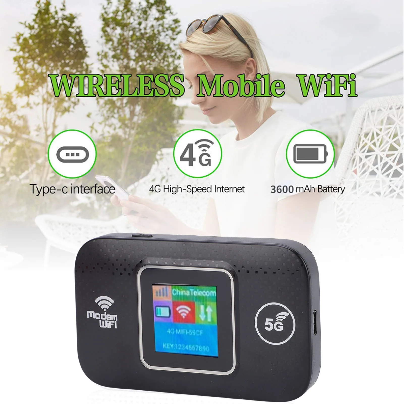 Roteador Hotspot Móvel 5G LTE de Alta Velocidade 300Mbps, WiFi Portátil 4G LTE para Viagem, Conecta Até 12 Dispositivos, Dispositivo Hotspot