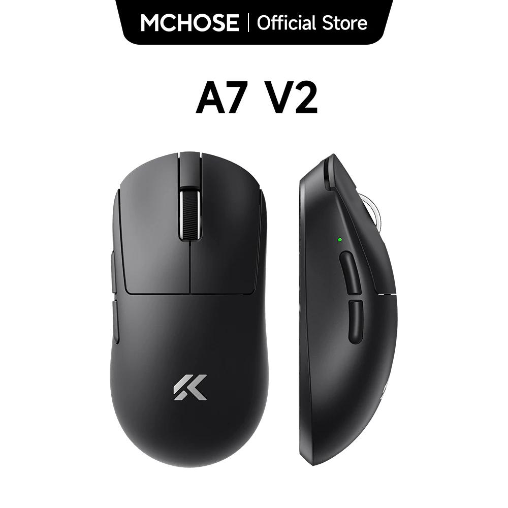 MCHOSE A7 V2 Mouse para jogos sem fio leve com taxa de pesquisa dupla de 8.000 Hz PAW3950 TI Gaming Esports Office Mouse