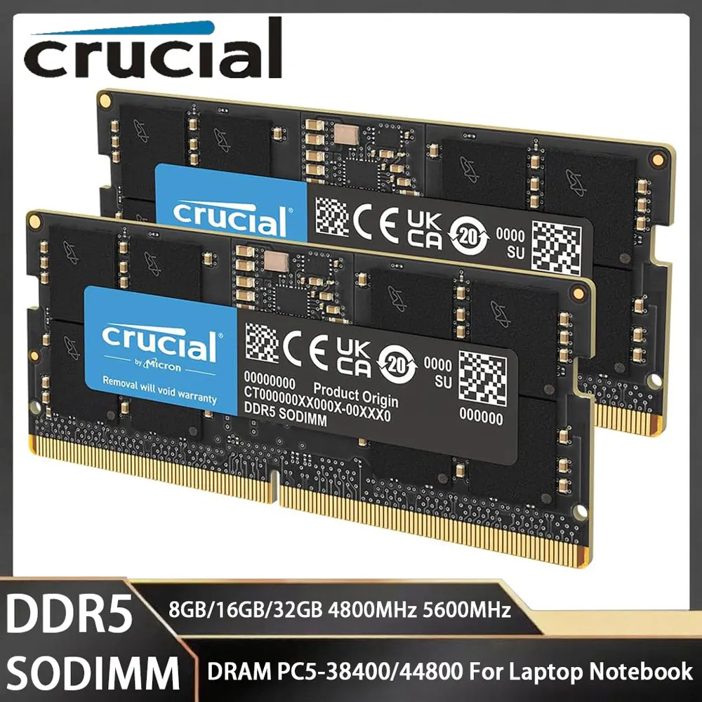 Memória RAM Crucial DDR5 16GB 8GB 32GB DDR5 4800 5600MHz PC5-38400 44800 Memória para Laptop Não-ECC 262Pin SODIMM para Intel e AMD