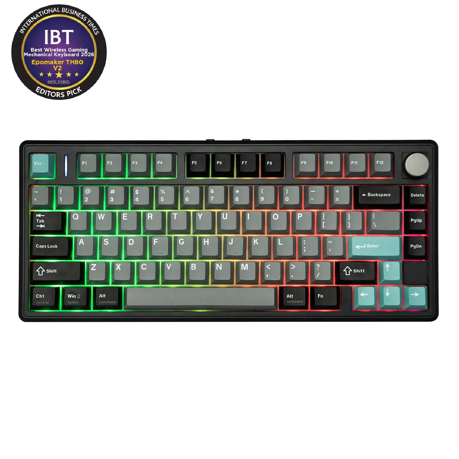 Teclado Mecânico Gamer EPOMAKER TH80 V2 75% ANSI US Layout com Fio/Bluetooth/Sem Fio 2.4Ghz, Teclas Programáveis e Knob