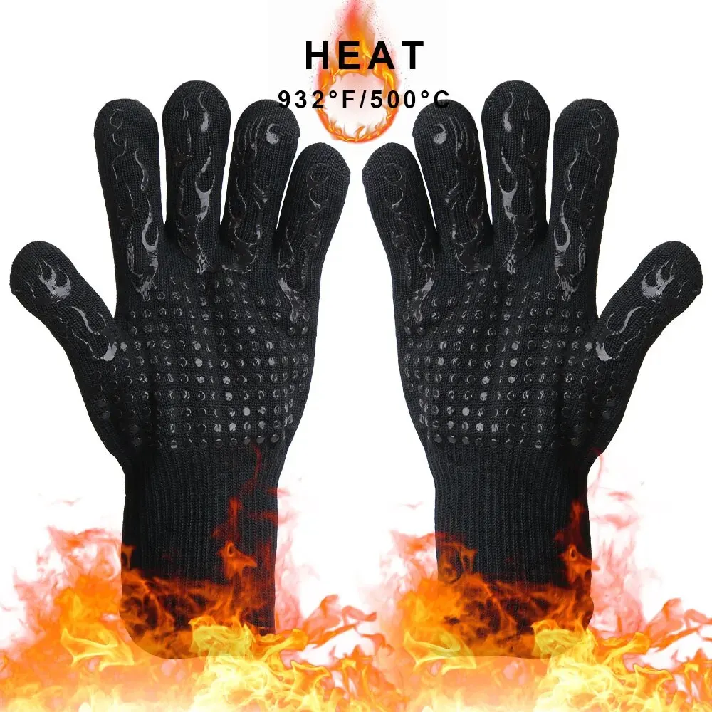 300-500 centígrados luvas de fogo para churrasco retardador de chama antiderrapante à prova de fogo extremo resistente ao calor luvas de forno de microondas mit