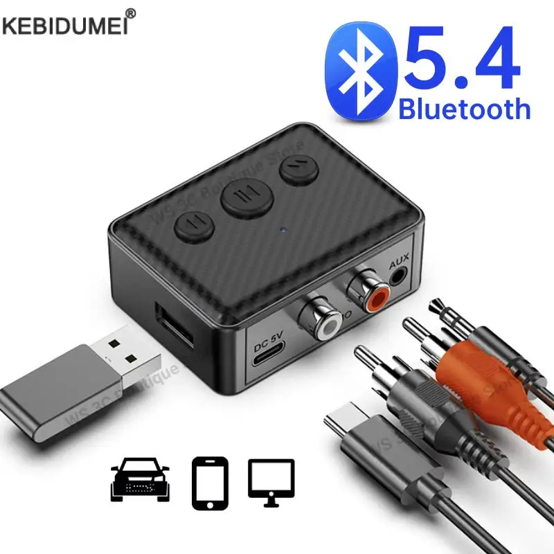 Receptor de áudio bluetooth 5.4 rca 3.5mm aux usb adaptador sem fio com suporte de microfone u-disc play para carro kit amplificador de alto-falante
