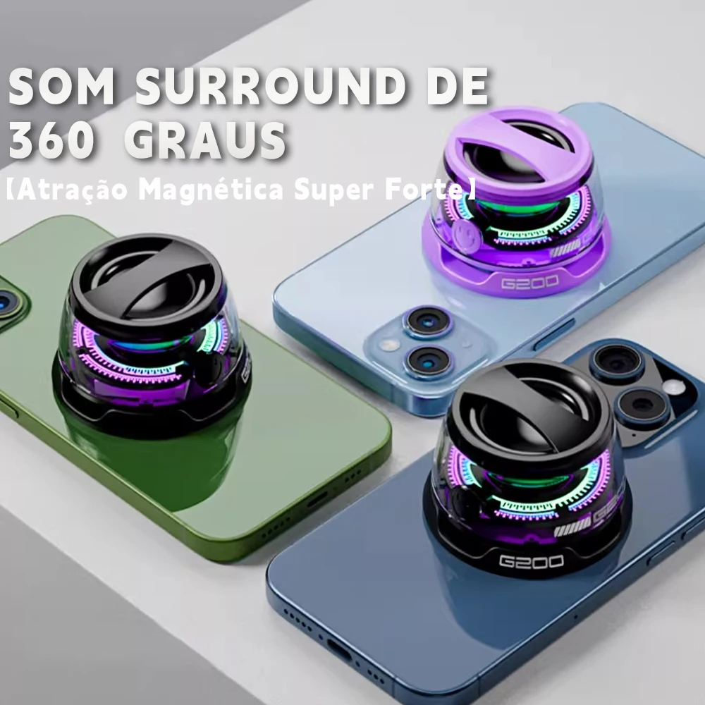 Mini Caixa de Som Bluetooth com Ímã e LED RGB, Resistente à Água, Compacta e Leve para Viagens e Atividades ao Ar Livre