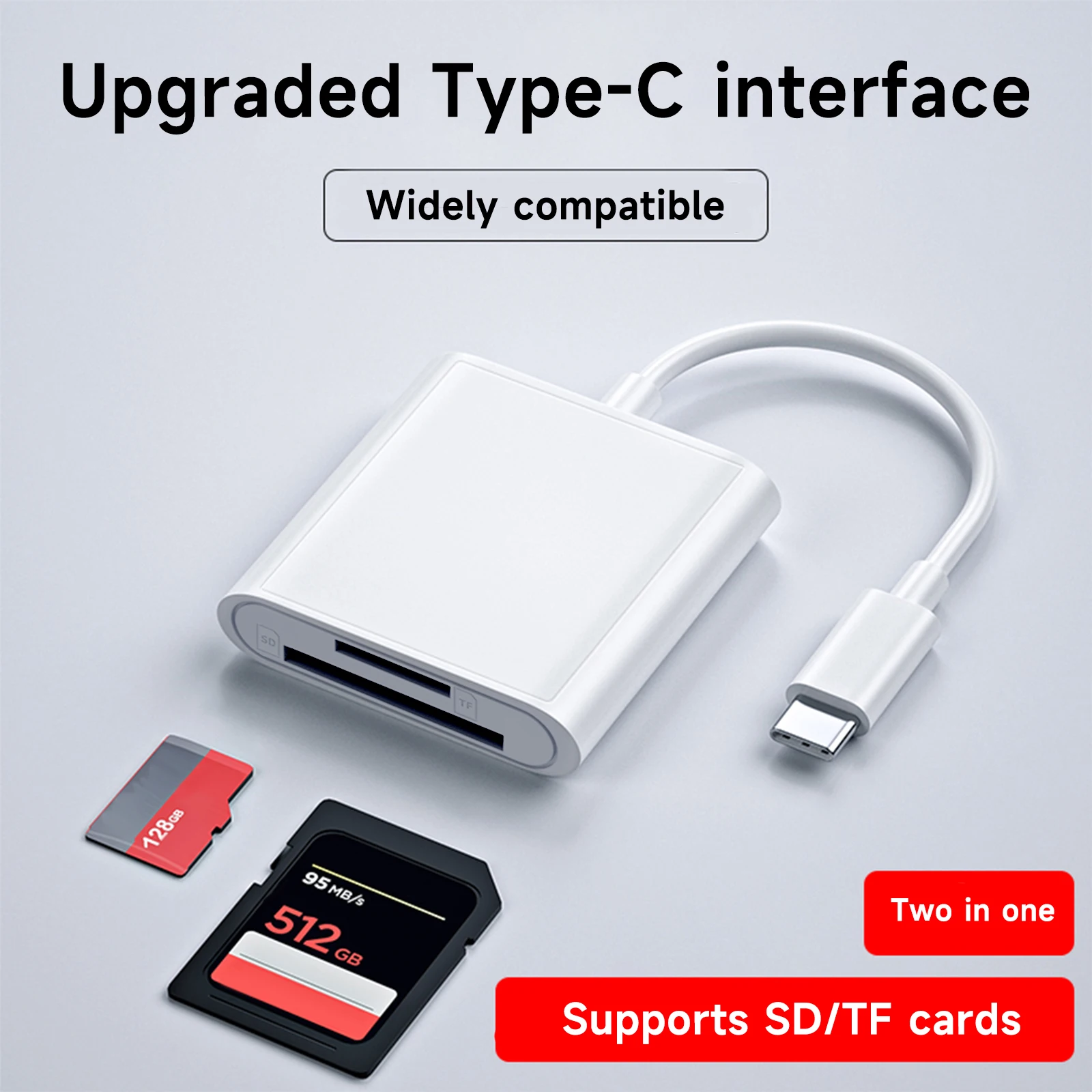 Leitor de Cartão OTG Tipo C 2 em 1, Adaptador de Cartão de Memória USB Flash Drive SD TF para Smartphones e Tablets