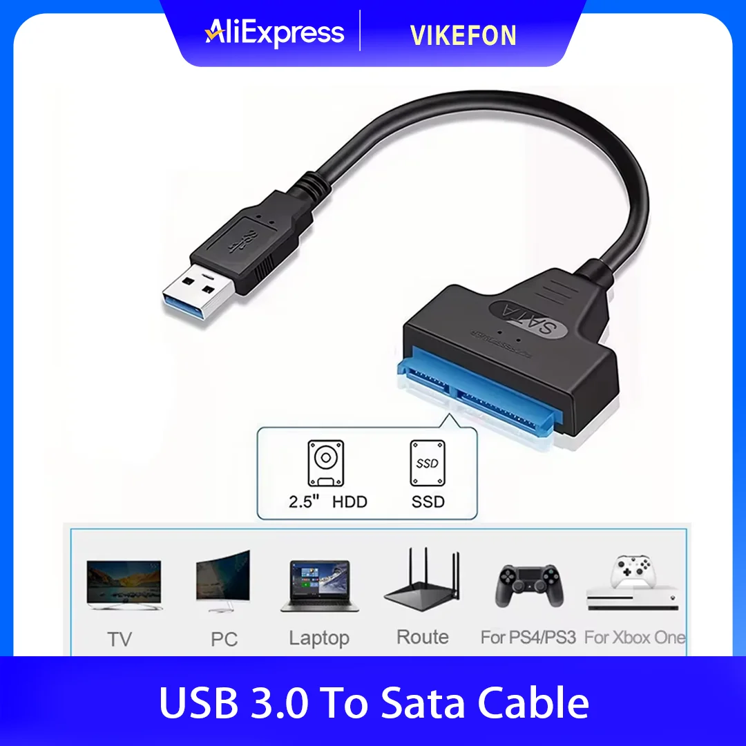 Cabo SATA para USB 3.0 / 2.0 de até 6 Gbps para disco rígido SSD externo de 2,5 polegadas SATA 3 Adaptador de 22 pinos USB 3.0 para cabo SATA III Cabo SATA para USB 3.0 / 2.0 de até 6 Gbps para disco rígido SSD externo de 2,5 polegadas SATA 3 Adaptador de 22 pinos USB 3.0 para cabo SATA III