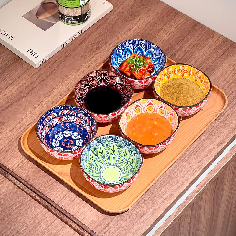 3/6 PCS Tigelas de molho de cerâmica boêmia - Pratos pequenos para cozinhar em casa, sushi, churrasco, lanches | Máquina de lavar louça/microondas segura para casa