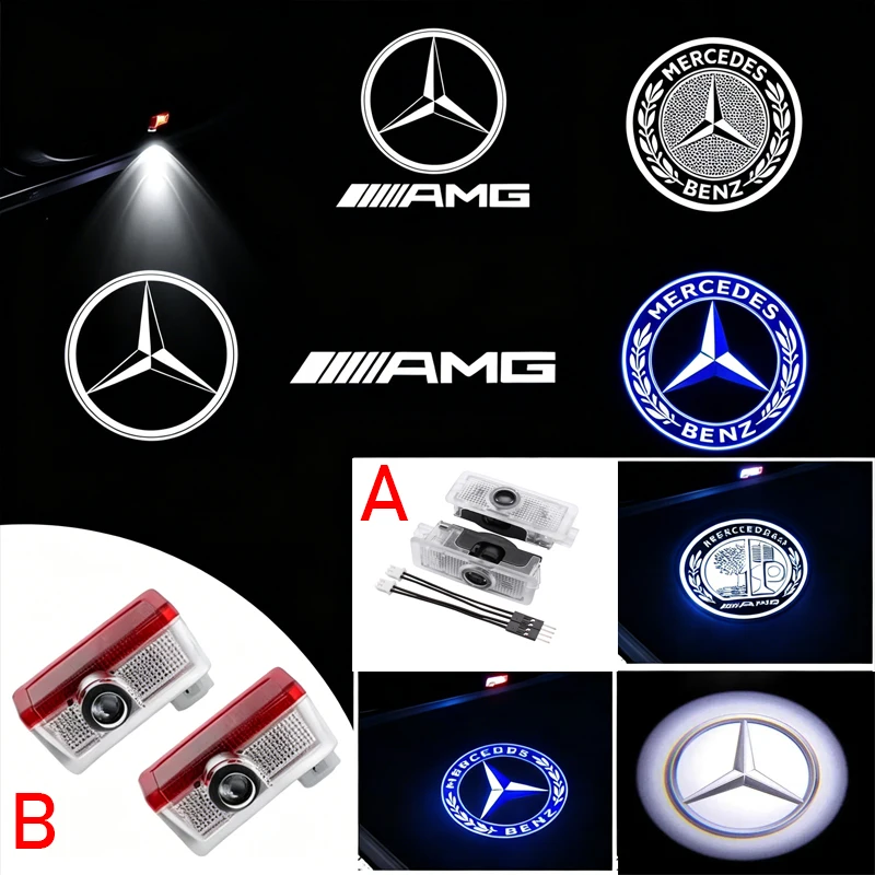 2 Peças de Luz Projetora LED de Boas-Vindas para Carro, Lâmpada de Porta para Mercedes Benz W212 W205 AMG ML W166 W176 W177 W246 W213 GLC GLB GLA GLS GLE1