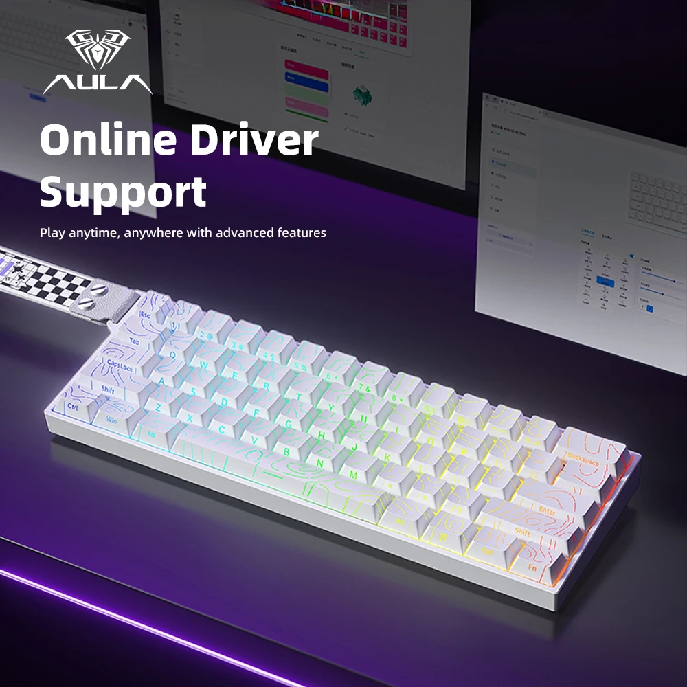 Teclado Mecânico Sem Fio AULA Mini60 HE/Pro/Max 60% com Switch Magnético RGB Tri-Modo 8000Hz 0.01mmRT para PC Gamer, Presentes