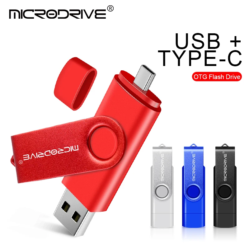 Pen drive metálico OTG 2 em 1 Tipo C com memória USB de 1GB, 2GB, 4GB, 8GB, 32GB, 64GB, 128GB.