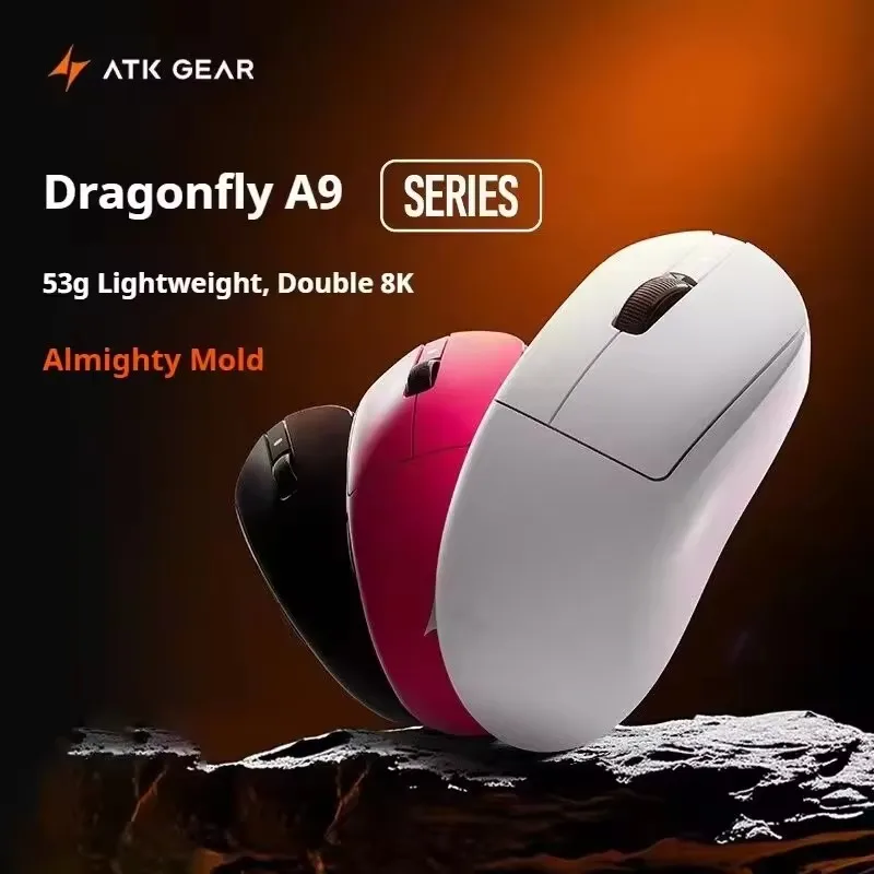 ATK Dragonfly Série A9 Mouse Sem Fio Tri Mode PAW3950 Nordic52840 8K 53g Leve Personalizado Laptop Gamer PC Gaming Mouse